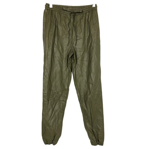 Natori Faux Leather Joggers Pants Pull On Elastic Drawstring Waist Olive XS - Picture 3 of 10